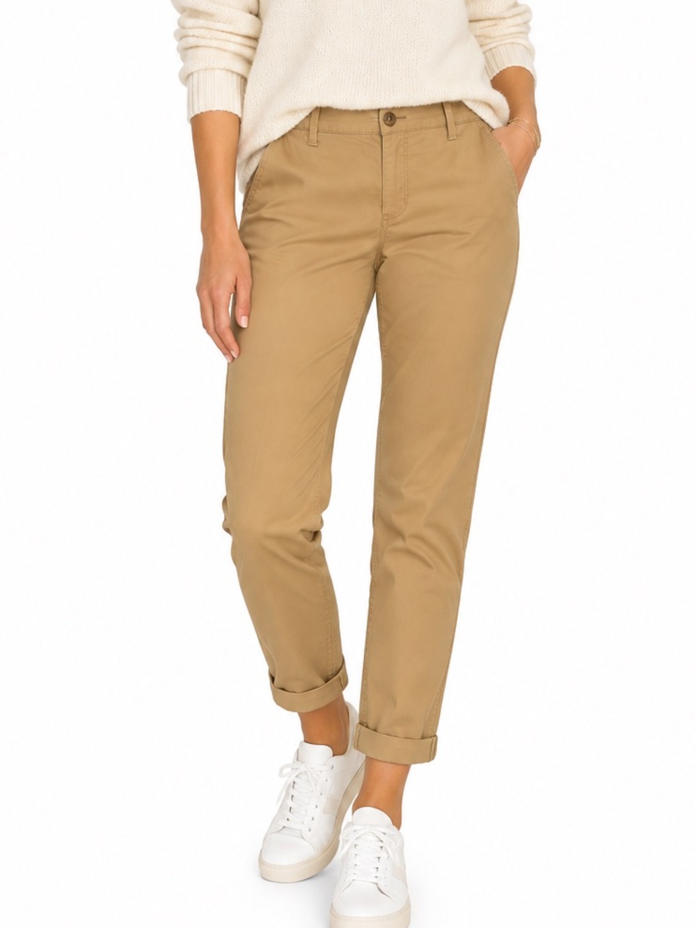 Nautica Jeans Khaki Cropped Pants Womens Size 12 Tan Stretch Cotton Cuffed Hem